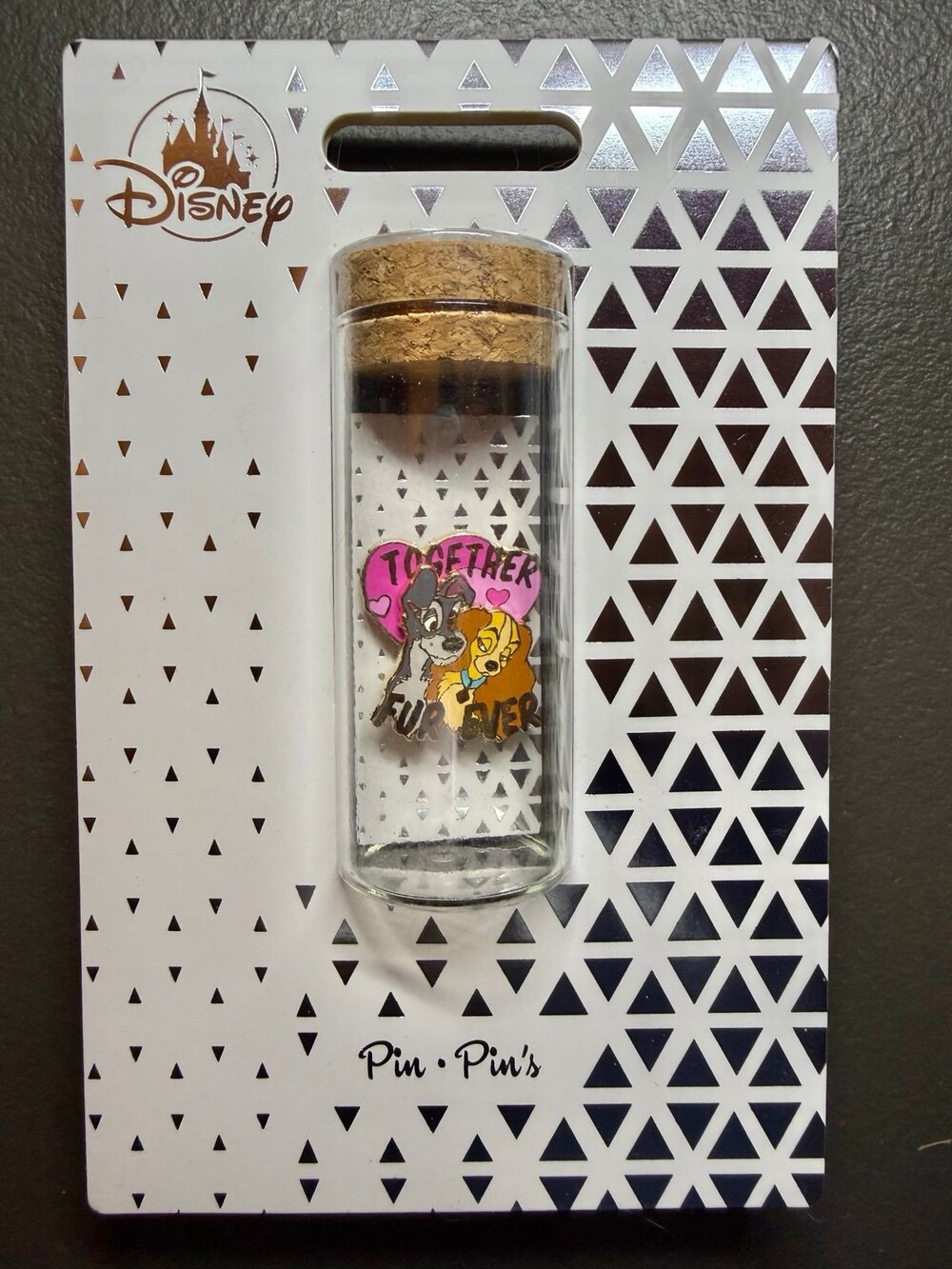 Disney Lady and the Tramp "Forever" Pin in Glass Bottle